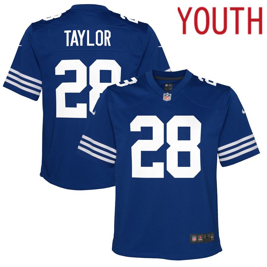 Youth Indianapolis Colts 28 Jonathan Taylor Nike Royal Alternate Game NFL Jersey